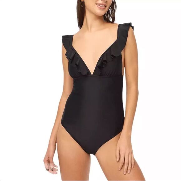 J. Crew Other - J Crew Swimsuit Womens Size Medium Black Ruffle Shoulder One Piece